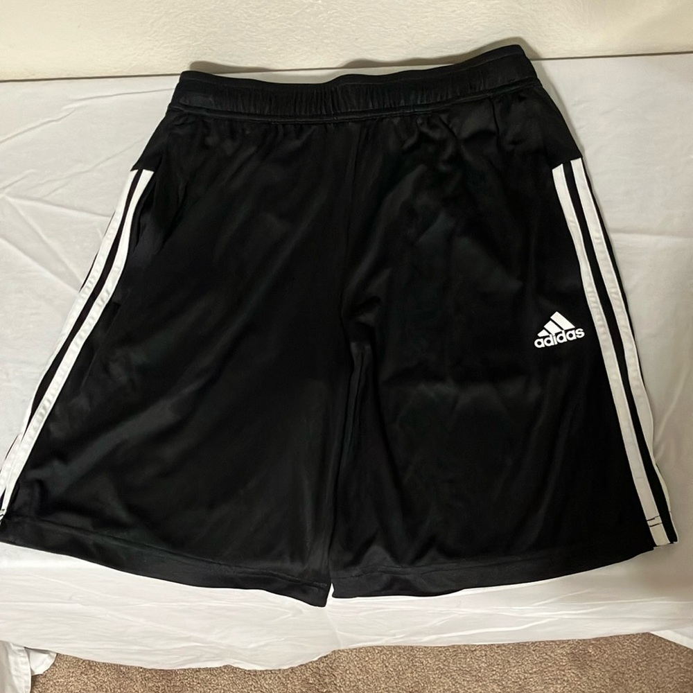 adidas Black Athletic Shorts with White Stripes